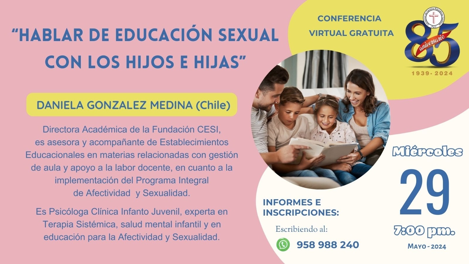 Conferencia Virtual Gratuita:  "HABLAR DE EDUCACIÓN SEXUAL CON LOS HIJOS E HIJAS" 29.5.24